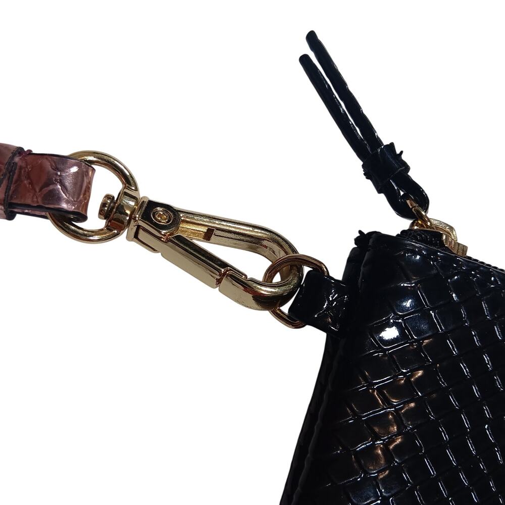 Victoria's Secret Love Victoria Clutch Bag Black Animal Texture Shiny Zipper NEW - Picture 4 of 5